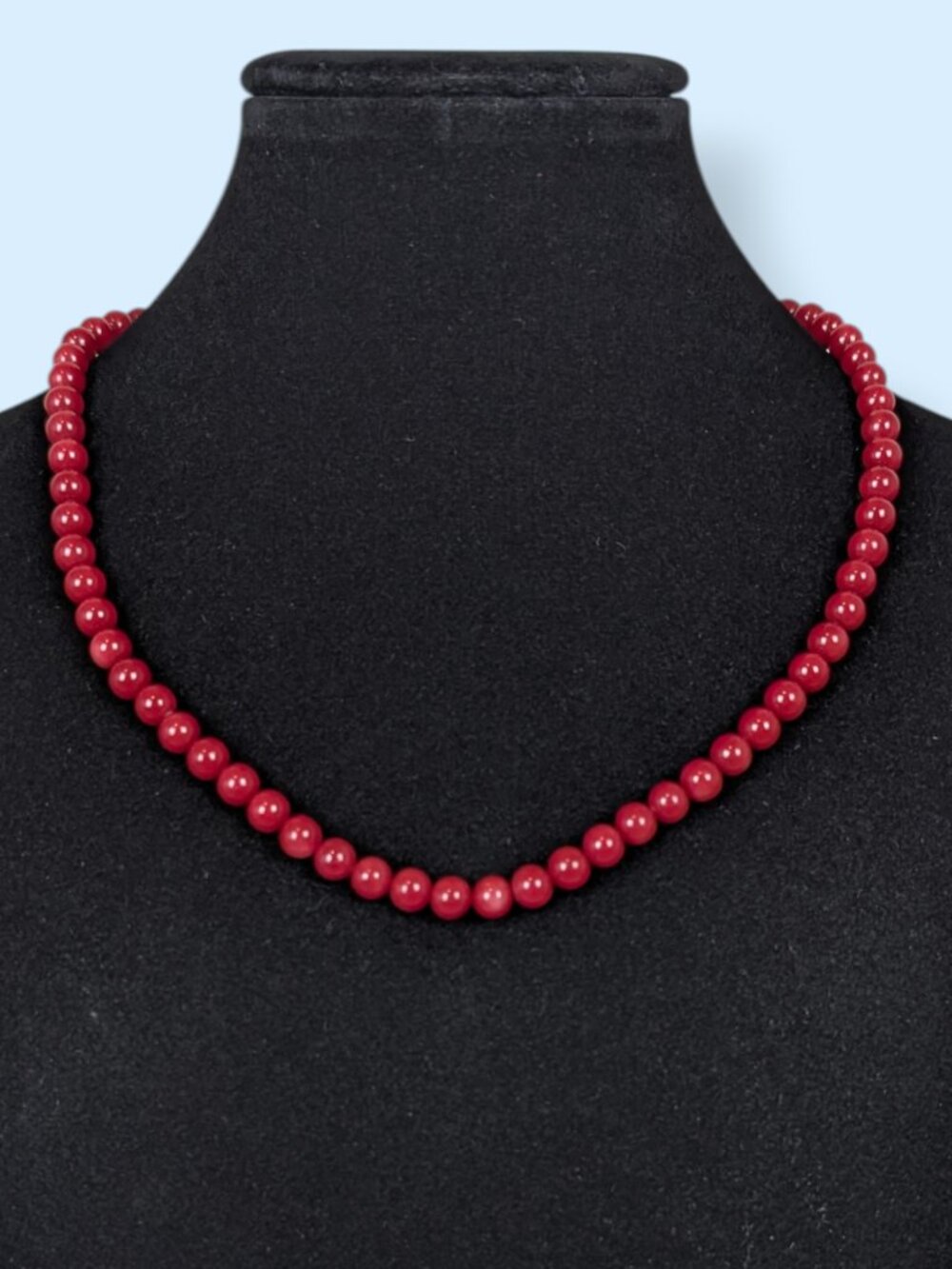 Vintage 6mm Dyed Red Quartzite Beaded Necklace
